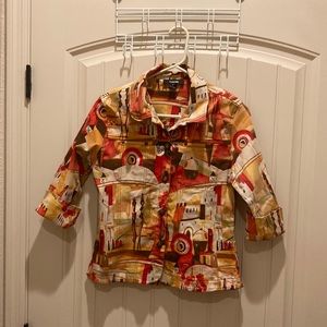 Kaktus Artsy Button Up Retro Jacket Shirt Women’s Size M 3/4 Sleeves Cotton